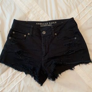 American Eagle Black Ripped Denim Shorts